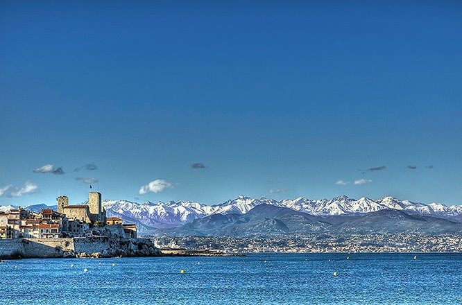 Antibes with the Mercantour in the background French Riviera