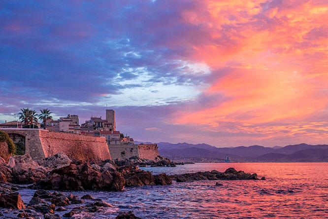 Pink sunrise over Antibes