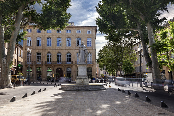 Cours Mirabeau with statue of King Rene Aix-en-Provence