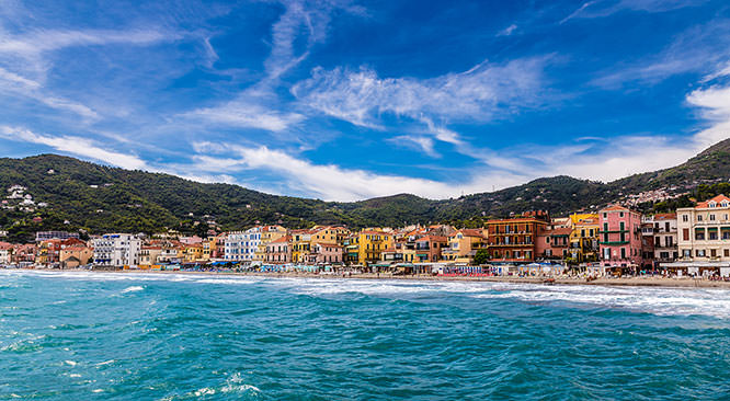 Beautiful view of Ligurian sea and town of Alassio