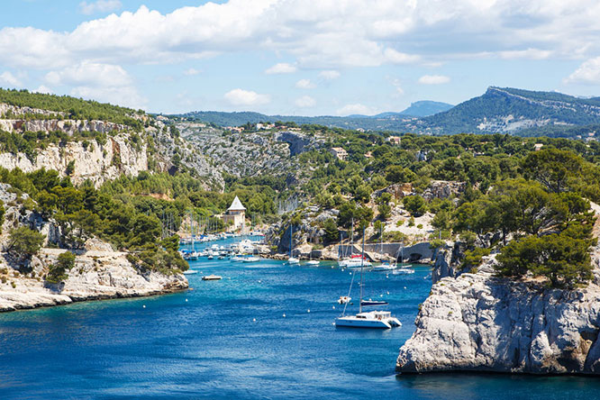 Landscape view on calanques of Port Pin in Cassis