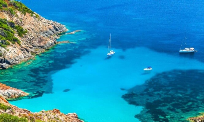 Coastal summer landscape with yachts