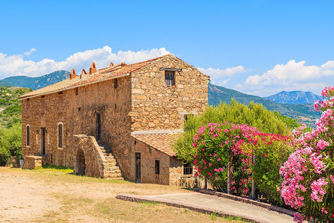 Traditional Corsican house built from stone