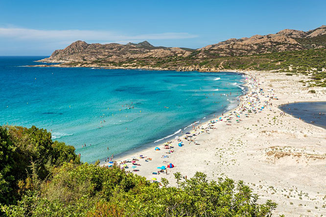 Ostriconi beach with the Desert des Agriates behind in the Balagne region