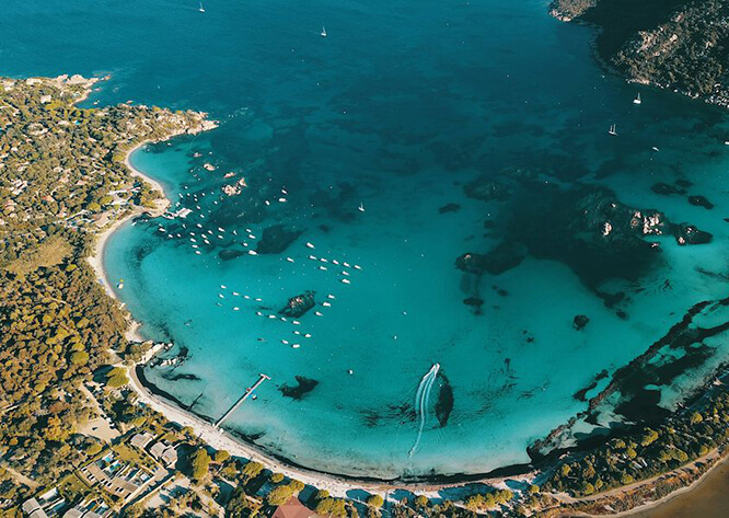 High angle view on a sunny beach in Porto-Vecchio