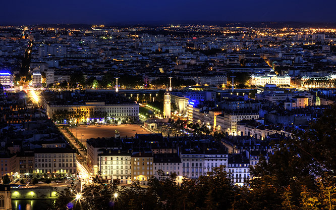 Lyon panorama by night