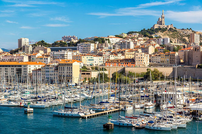 Aerial panoramic view on basilica of Notre Dame de la Garde