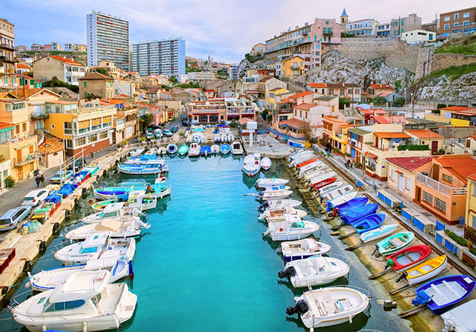 Colorful yacht harbour in old city of Marseille