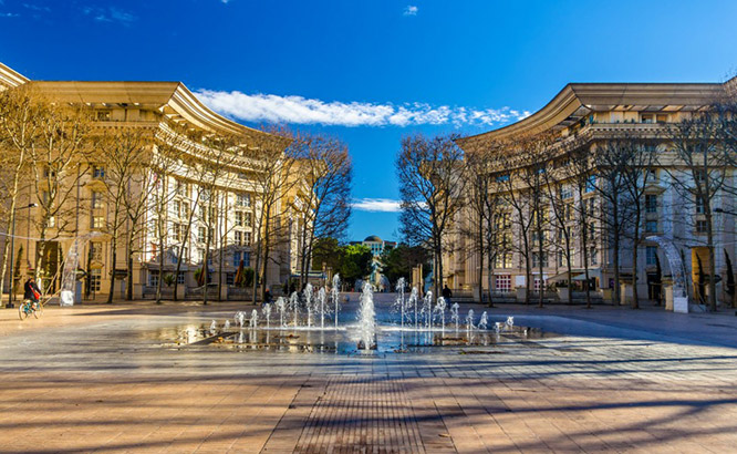 Fountain in Antigone district of Montpellier