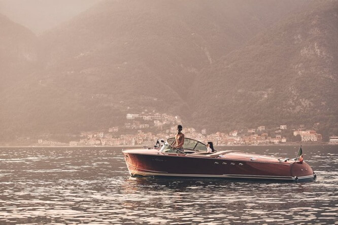 Riva boat with western shore in background