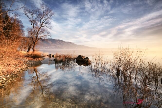 Winter sunrise over lake Varese