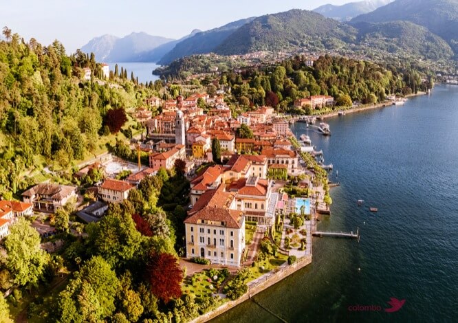 Aerial view of Bellagio town on Lake Como
