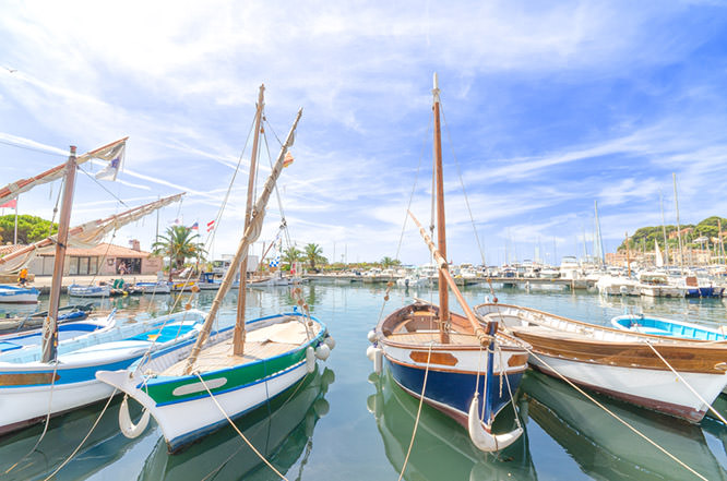 Wooden small boats in the harbour of Sanary sur Mer