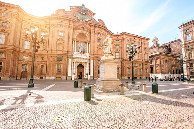 Carignano square with Vincenzo Gioberti statue