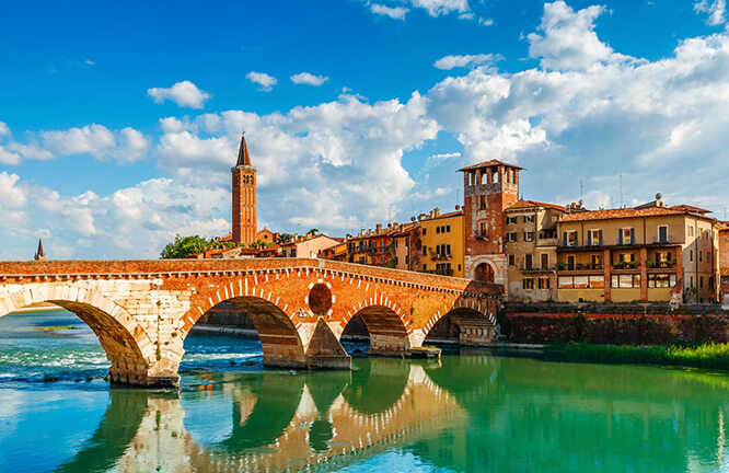 Bridge Ponte Pietra in Verona on Adige river