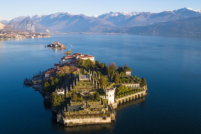 Isola Bella on Lake Maggiore from bird view