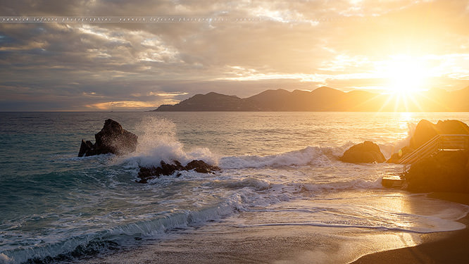 Sunset on a winter seascape Cannes French Riviera