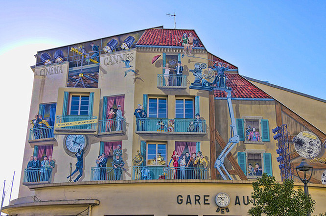 Art painting on the wall of main Bus Station in Cannes French Riviera