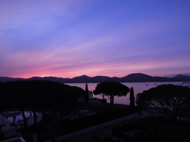 Beautiful sunset on Kube Hotel's rooftop in Gassin