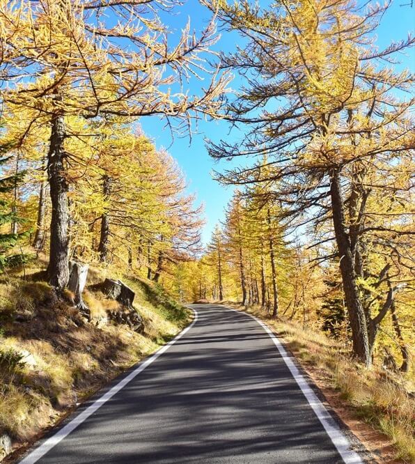 Road between Col de la Lombarde and Cuneo Italy