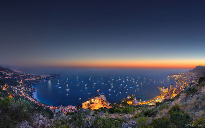 Monaco sunset panorama overlooking the Côte d'Azur