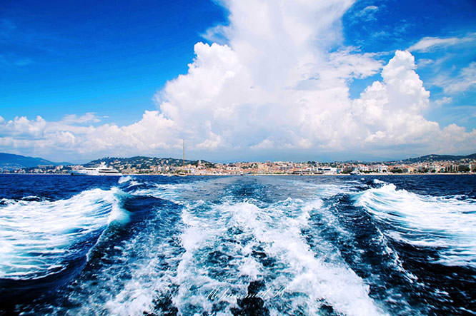 Bay of Cannes seen from the boat to Lerins