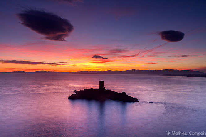 Winter sunset above cap Dramont