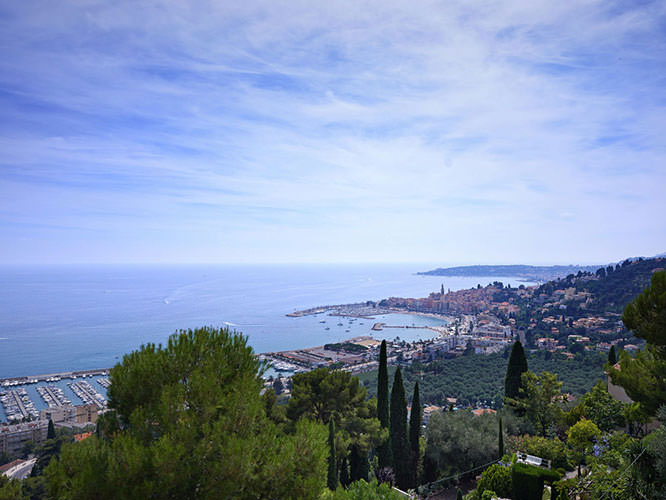 View on the port of Menton from residential hills