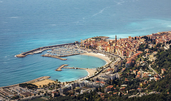 Aerial view of Menton from the GR52
