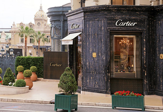 Elegant luxury Cartier store near famous Monte Carlo Casino in Monaco