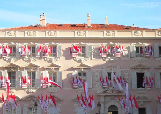Decoration on a facade for the Monaco national feast