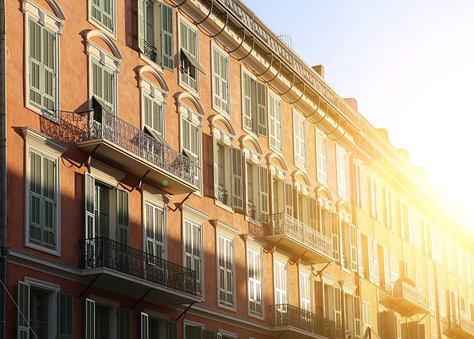 Facade of residential buildings in Nice