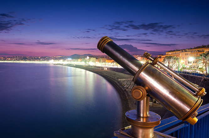 Sunset view of Nice city coast French Riviera