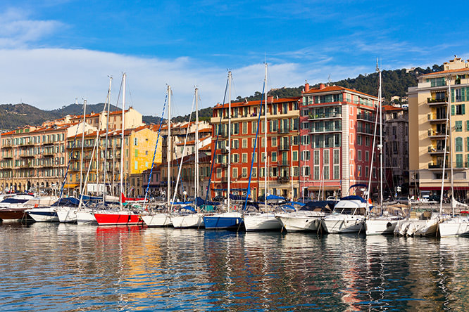 beautiful Venetian-coloured buildings French Riviera