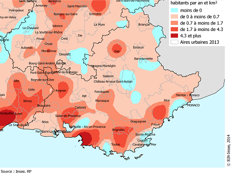 Carte de la population de la région Provence-Alpes-Côte d'Azur