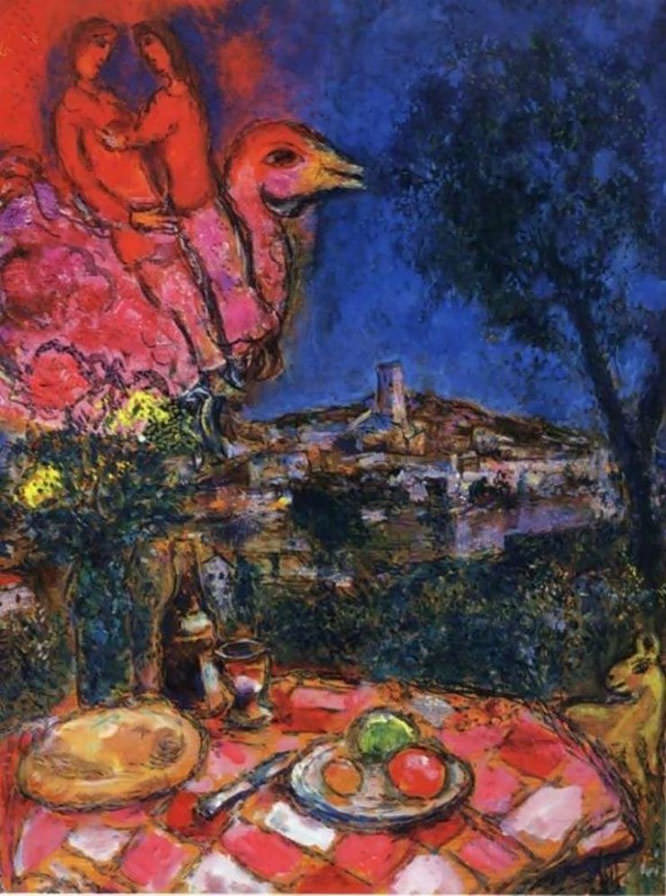 Laid Table with View of Saint-Paul de Vance by Marc Chagall French Riviera Paintings