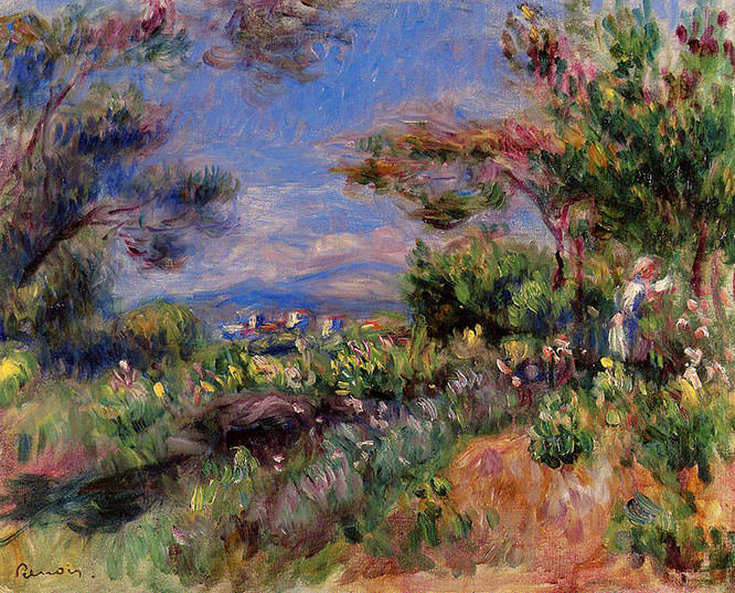 Young Woman in a Landscape Cagnes 1905 by Pierre Auguste Renoir