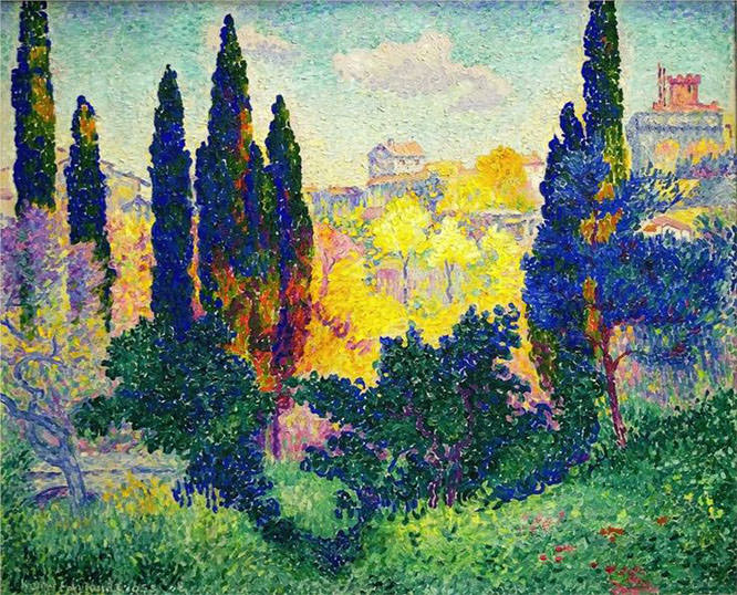 The Cypresses at Cagnes 1908 by Henri-Edmond Cross French Riviera Paintings