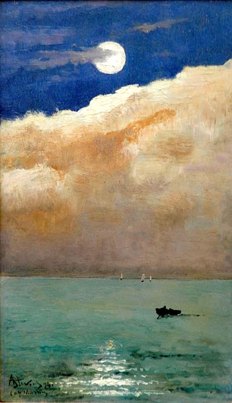 Moonlit seascape at Roquebrune-Cap-Martin French Riviera Paintings