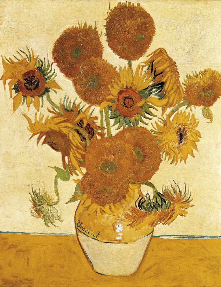 Vase with Fifteen Sunflowers