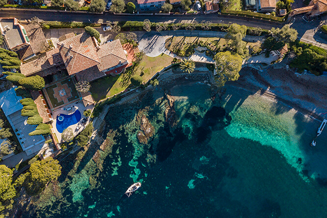Drone view of Villa Cuccia Noya St-Jean-Cap-Ferrat French Riviera