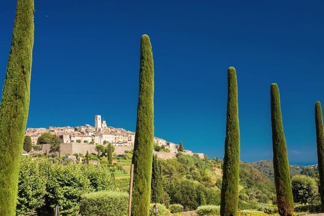 Saint-Paul-de-Vence and cypress trees