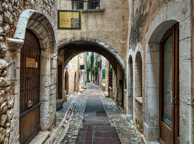 The Rue Grande pedestrian Street in Saint-Paul-de-Vence, French Riviera