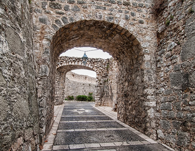 Medieval stone archways in Saint-Paul-de-Vence, French Riviera