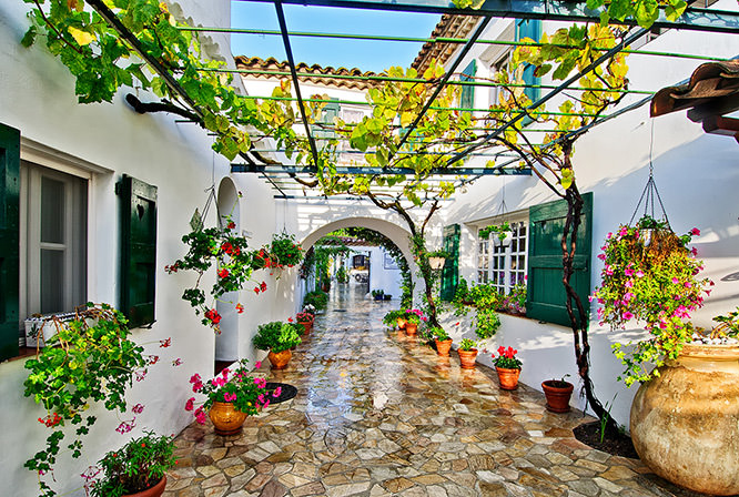 Semi-enclosed outdoor corridor in Saint-Paul-de-Vence, French Riviera