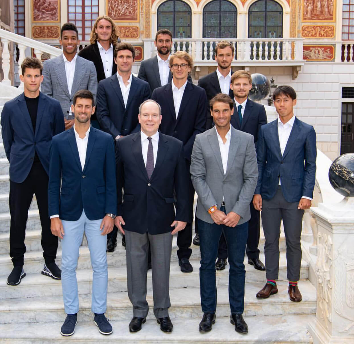 His Serene Highness Prince Albert Ⅱ with the best tennismen at the Monaco Tennis Open in 2019