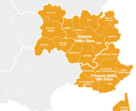 Map of the regions and departments in the French Riviera