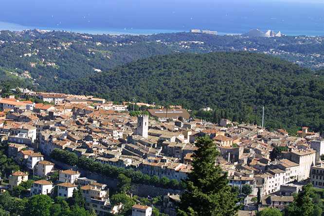 Aerial view of Vence with view on Marina Baie des Anges French Riviera