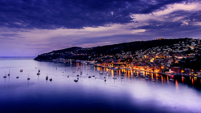 Twilight sunset over Villefranche-sur-Mer French Riviera.