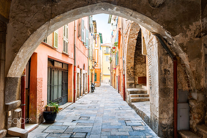 Old street in Villefranche-sur-Mer French Riviera